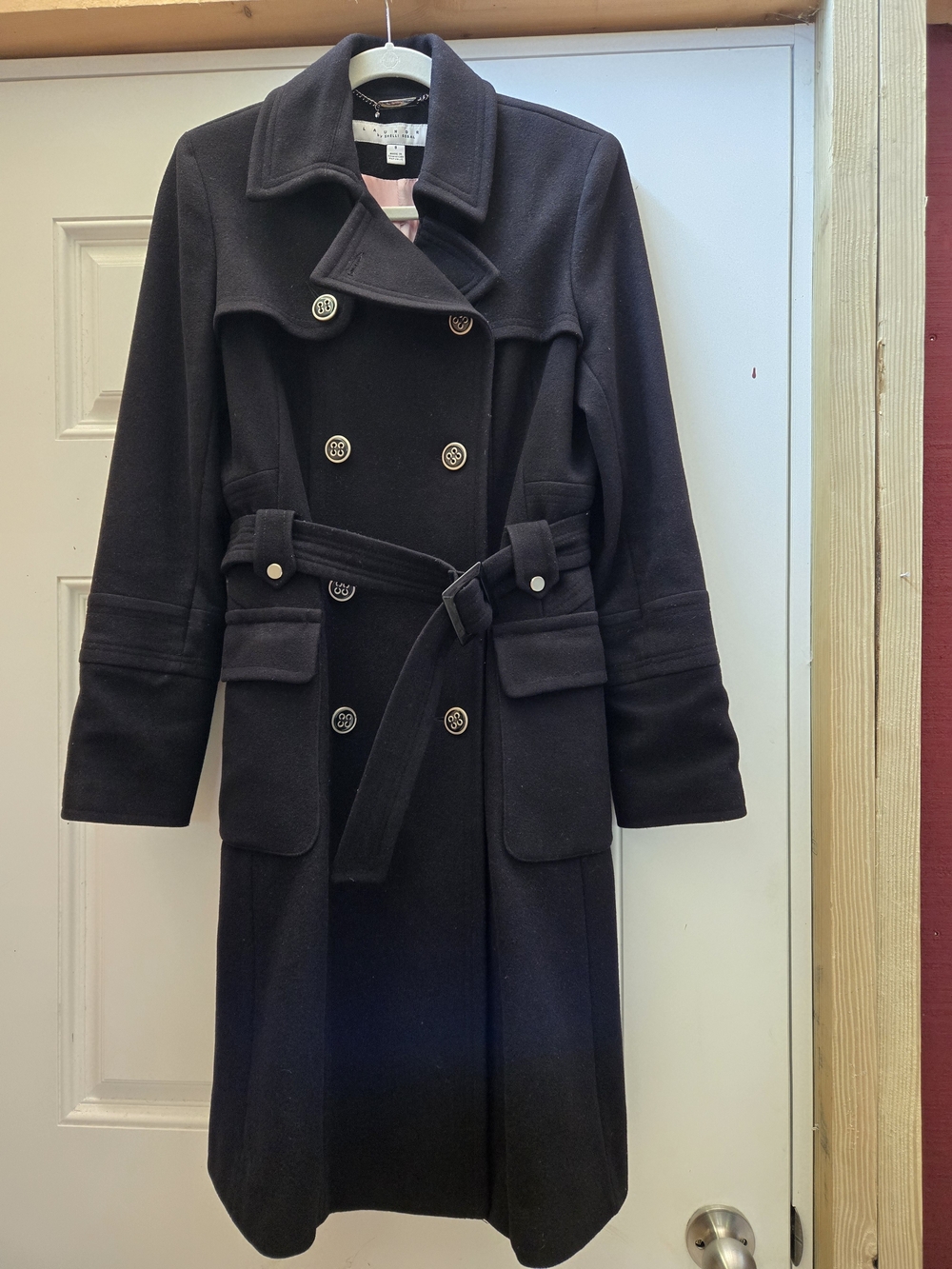 Laundry By Shelli Segal Black Double-Breasted Wool Trench Coat